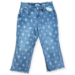 Judy Blue High Waisted Star Print Cropped Straight Jeans In Sz 16W